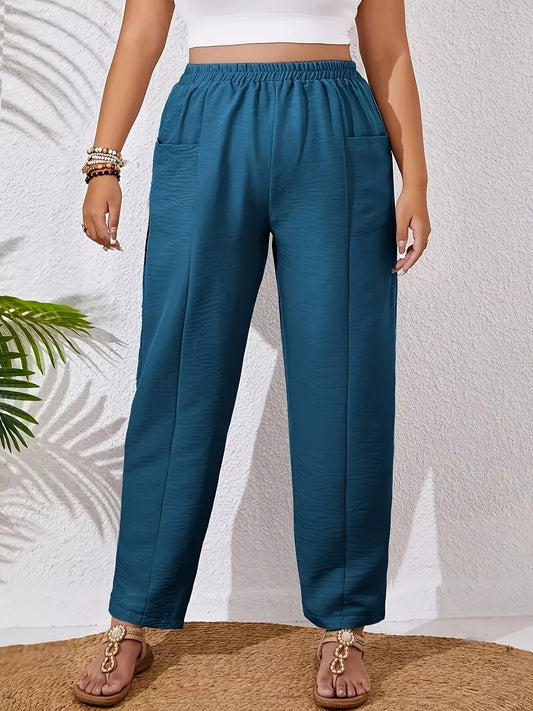Plus Size Relaxed Fit Elastic Waist Casual Pants