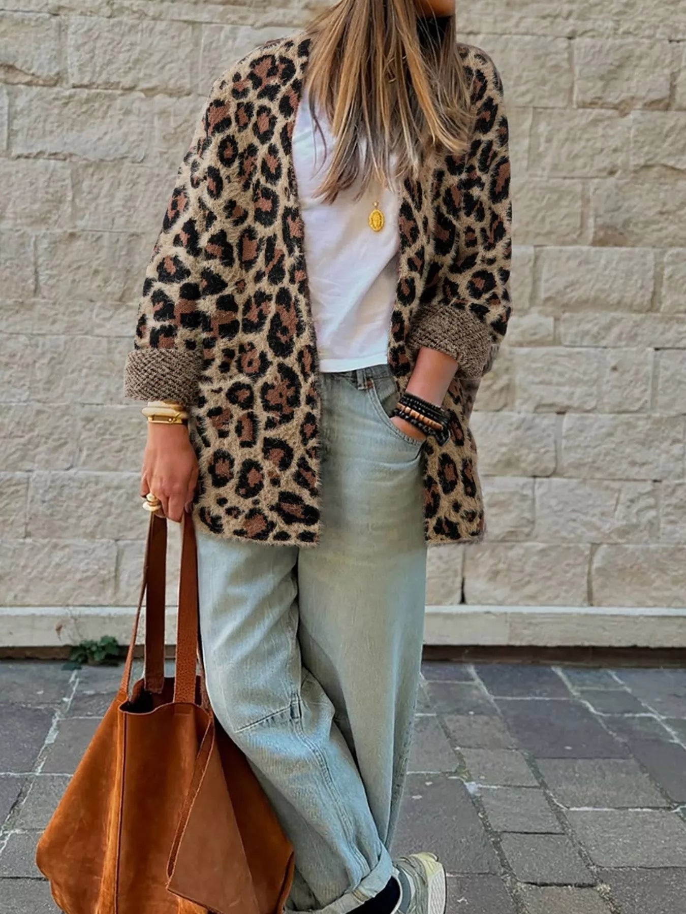 Leopard Open Casual Cardigan Leopard