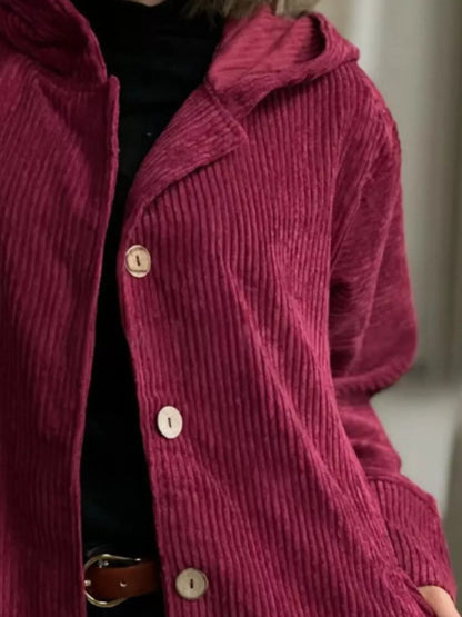 Full Size Corduroy Hooded Button-Up Jacket Plus Size