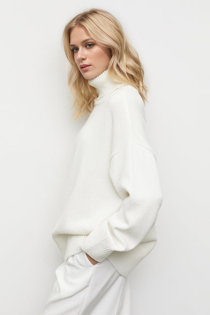 Back To School Sweater - Basic Bae Turtleneck Dropped Shoulder Long Sleeve Sweater