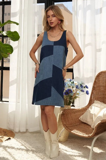 ADORA Pin Stripes Ruffled Mini Dress DENIM