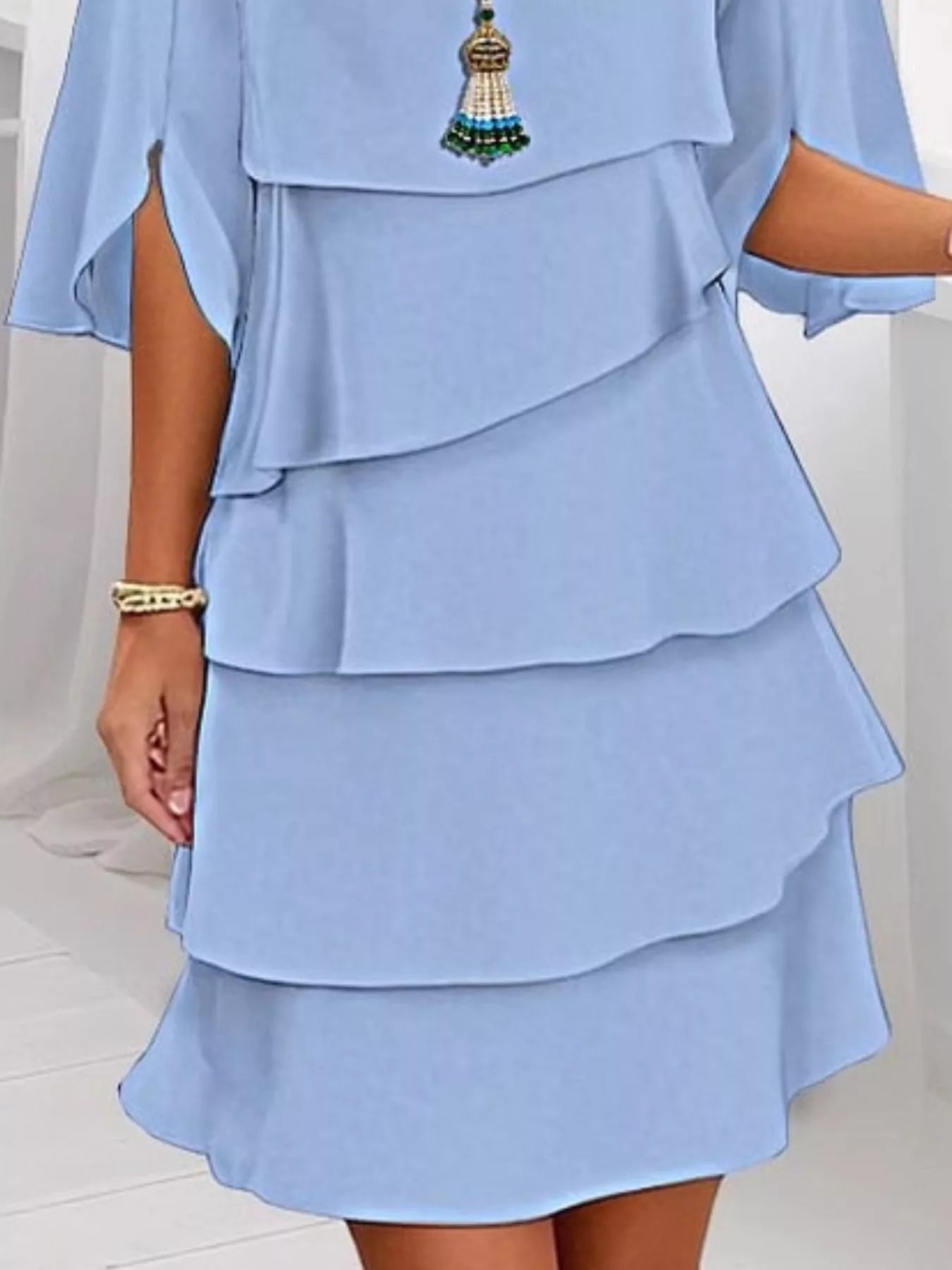 Full Size Ruffled Layered Flutter Sleeve Dress Plus Size