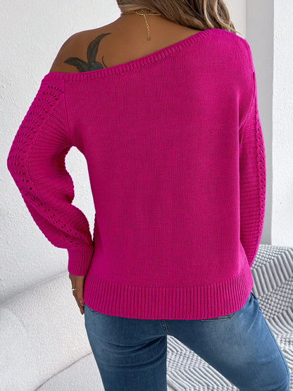 Openwork One Shoulder Cutout Long Sleeve Sweater