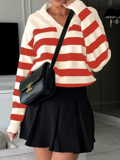 Striped Dropped Shoulder Knit Top Orange