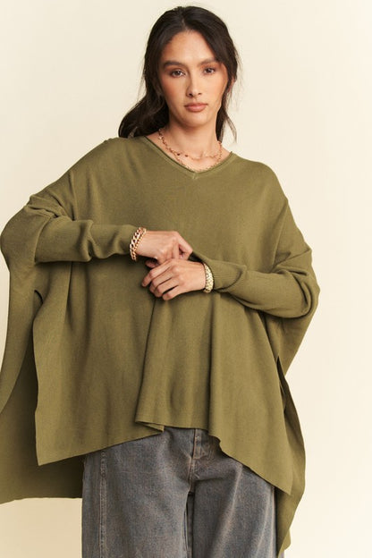 Back To School Sweater - Davi & Dani High-Low Side Slit Batwing Sleeve Top