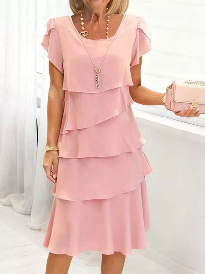 Full Size Ruffled Layered Petal Sleeve Dress Plus Size Blush Pink