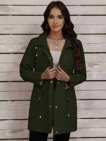Drawstring Snap-Down Trench Coat