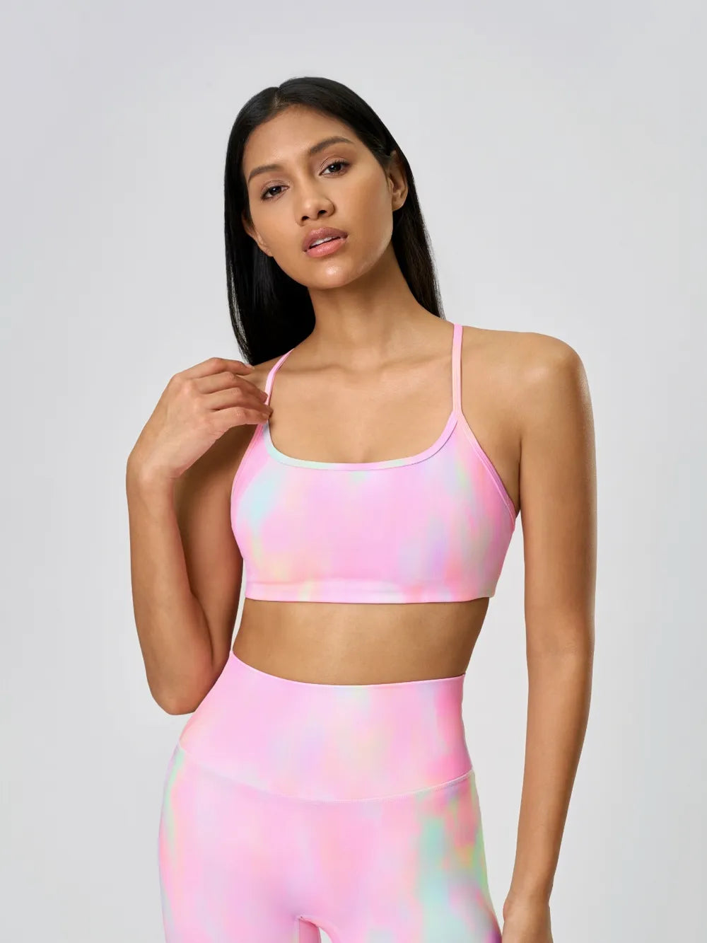 Millennia Crisscross Back Scoop Neck Active Cami with Detachable Chest Pads Multicolor