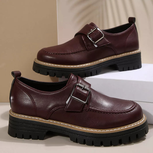 Buckle Accent Chunky Platform Loafers Chocolate