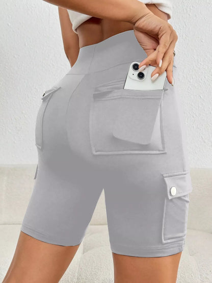High Waist Pocketed Active Shorts Light Gray
