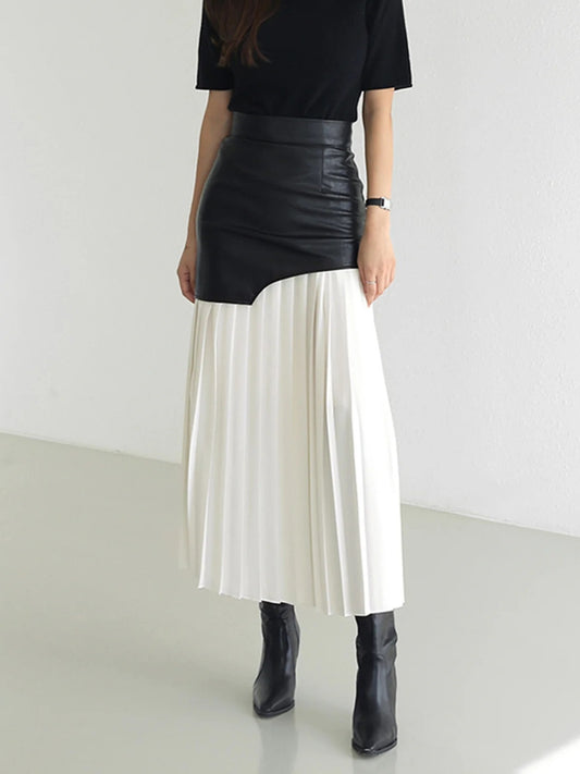 Pleated Contrast High Rise Skirt Black