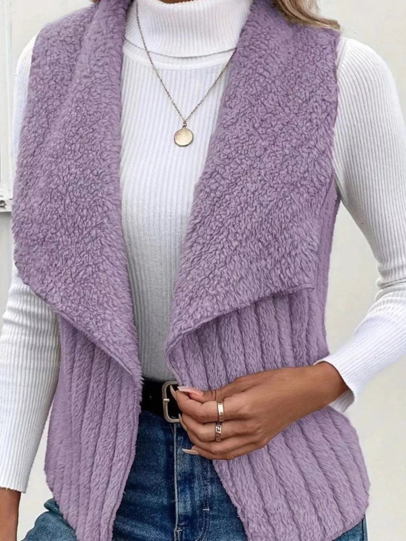 Cozy Fleece Open Front Vest Coat