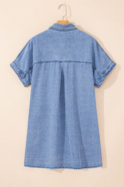 Button Down Short Sleeve Denim Dress