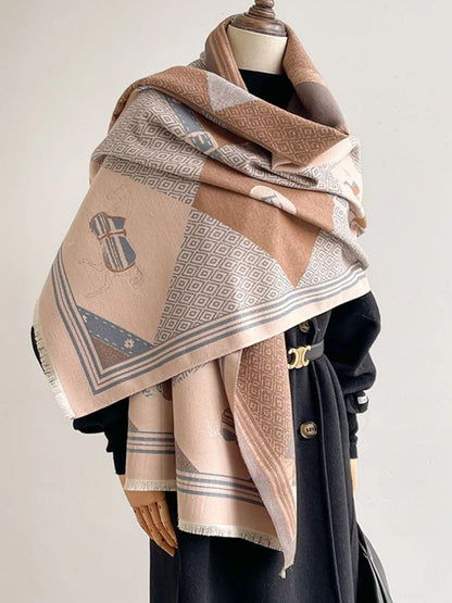 Equestrian Print Reversible Scarf Brown One Size