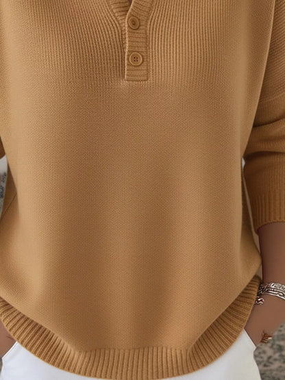 Full Size Half Button Long Sleeve Knit Top Plus Size