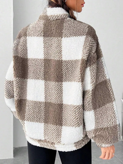 Full Size Plaid Sherpa Long Sleeve Sweatshirt Plus Size