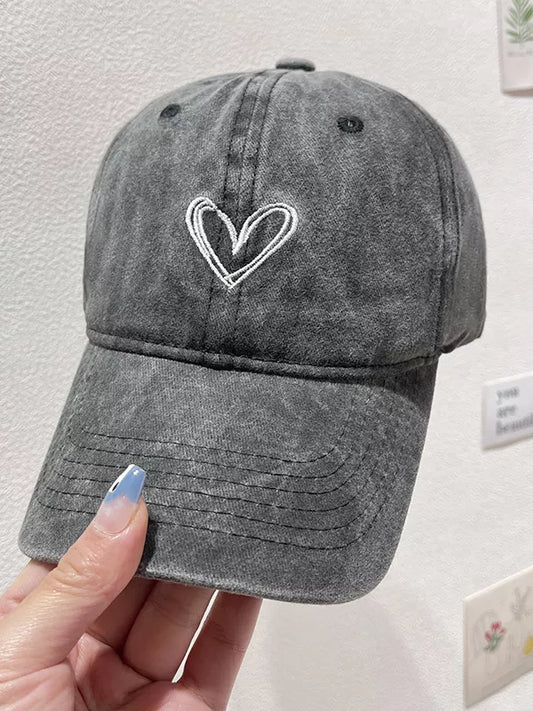 Washed Heart Embroidered Baseball Cap