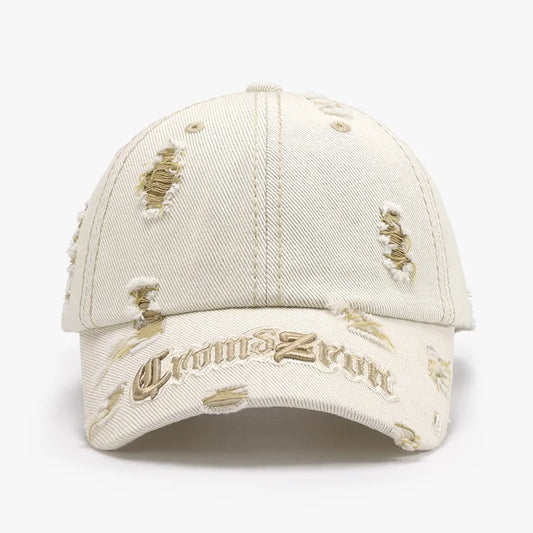 Distressed Letter Embroidered Baseball Cap Pastel Yellow One Size