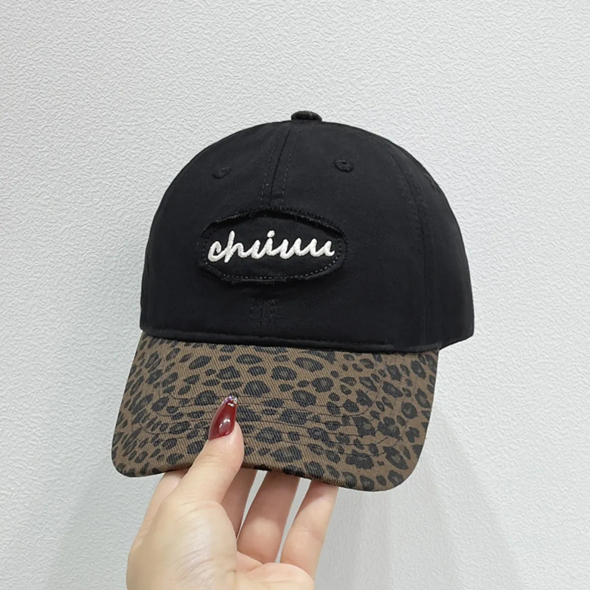 Leopard Print Baseball Cap with Embroidered Letter