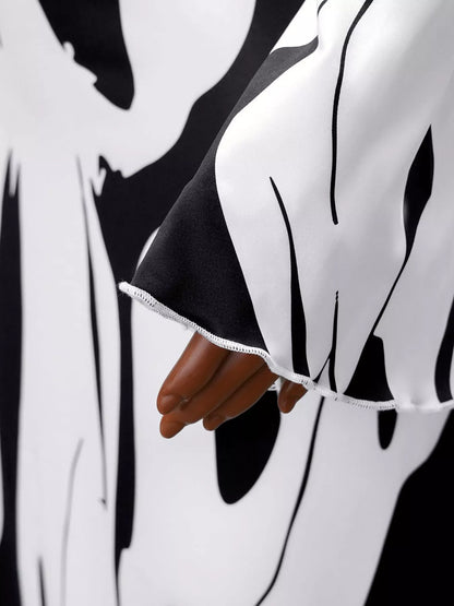 Abstract Print Long Sleeve Maxi Dress