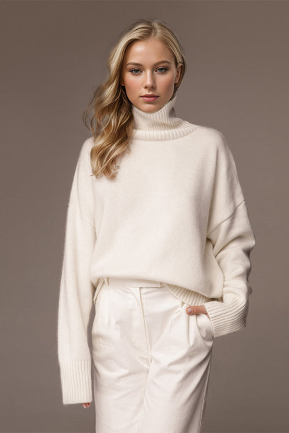 Back To School Sweater - Basic Bae Turtleneck Dropped Shoulder Long Sleeve Sweater