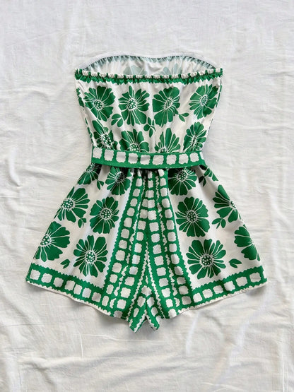 Printed Tube Tie Waist Romper