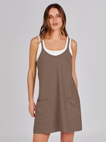 ANRABESS Women Athletic Dress Summer Tennis Workout Active Sports Mini Romper Dress Built in Shorts Travel Vacation Clothes Coffee Large