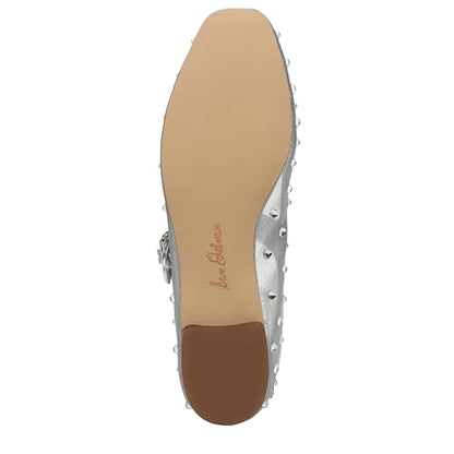 Sam Edelman Women's Michaela Mary Jane Flat, Soft Silver Glitz Mesh, 6.5