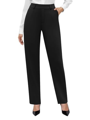 DLOODA Stretchy Work Pants Women High Waisted Pull On Dress Pants Office Business Casual Slacks with Pockets Black Meduim