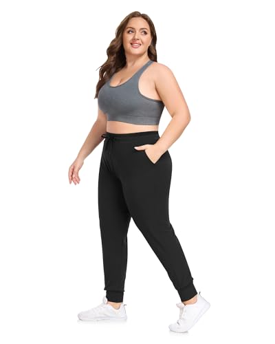 HLTPRO Plus Size Sweatpants Women - Joggers for Women with Pockets Yoga Workout Athletic Lounge Casual Pants Running Black