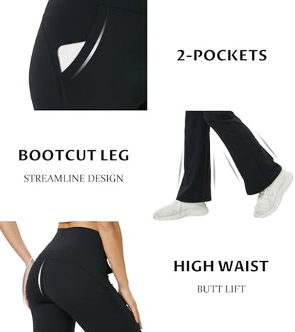 TOPYOGAS Womens Flare Yoga Pants High Waist Tummy Control Bootcut Flare Leggings Workout Wide Leg Pants with Pockets Black