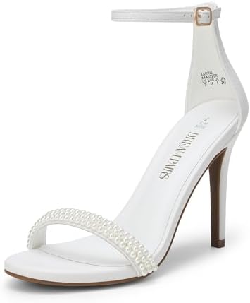Women's Floral Ankle Strap Stiletto Heeled Sandals – Open Toe Dressy Party Shoes White-pearl