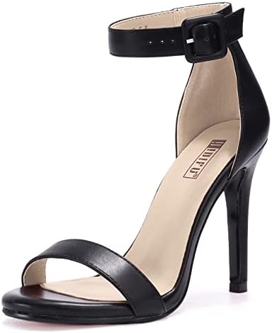Women's Dressy Stiletto Heeled Sandals – Open Toe Ankle Strap Heels for Wedding, Party, or Homecoming Black Pu