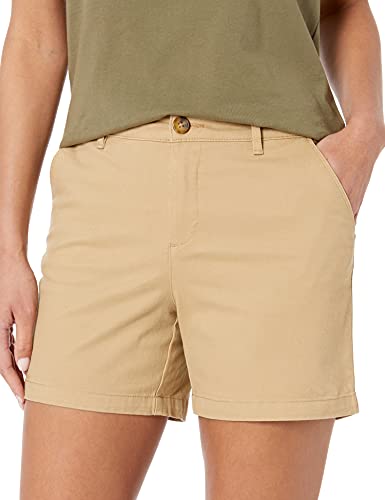 Amazon Essentials Women's Mid-Rise Slim-Fit 5 Inch Inseam Khaki Shorts (Available in Straight and Curvy Fits), Khaki Brown, 8