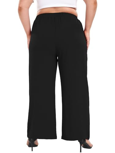Lastshe Women's Plus Size Pants High Waist Wide Leg Work Casual Palazzo Trousers with Pockets Spring Clothes Fashion Outfits 1X-5X,Black,2X
