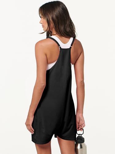 ANRABESS Womens Rompers Summer Casual Loose Sleeveless Overalls Spaghetti Strap Shorts Jumpsuit 2026 Beach Vacation Clothes Black Medium