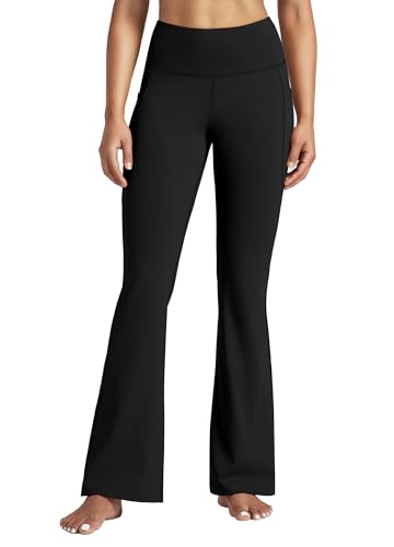 Willit Women's Yoga Pants Flare Leggings Bootcut High Waist Tummy Control Workout Pants with Pockets 29" Black L
