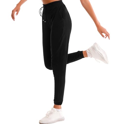 Stanpetix Joggers for Women with Pockets - Black Sports Pants Sweatpants for Running Exercise (Black,L)