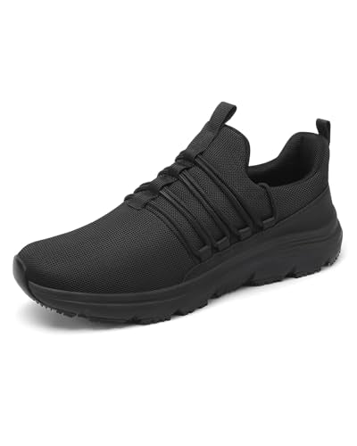 VikoViren Non Slip Work Shoes for Men Restaurant or Food Service Sneakers Breathable Lightweight Water Resistant Walking Shoes Chef Kitchen Footwear Black Size 12