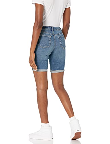 Amazon Essentials Women's Mid-Rise Stretchy Slim Fit Denim Bermuda Shorts with Pockets, Medium Wash, 14