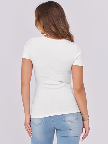 ANRABESS Women Short Sleeve Tops Scoop Neck Ribbed Knit Slim Fitted Basic Tee Shirt Casual Summer Clothes 2026 Spring Outfits White Large
