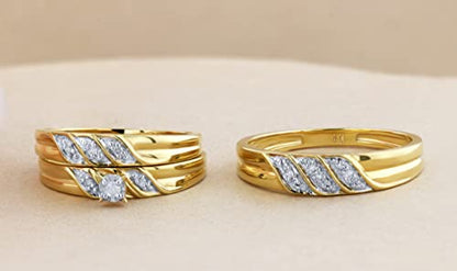 Dazzlingrock Collection 0.10 Carat Round White Diamond Illusion Wedding Trio Ring Set in Yellow Gold Plated Sterling Silver, Women size 10 and Men size 10.5
