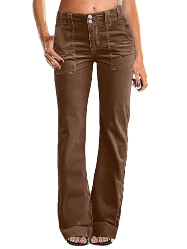Flamingals Women's Wide Leg Pants for Women Mid Waist Dress Flare Straight Leg Corduroy Pants Workout Jeans Trendy Coffee L