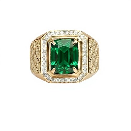 RSYHB 10K 14K 18 Gold Created Emerald Rings for Men 4 CT Gemstone Engagement Rings with Moissanite Jewelry Gift for Him