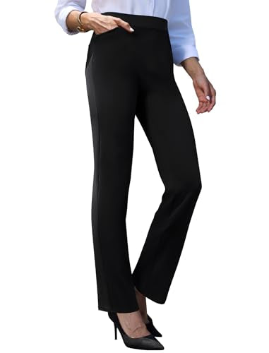 keriffe Women's Stretchy Yoga Dress Pants High Waisted Straight Leg Casual Work Business Office Slacks 4 Pockets Black