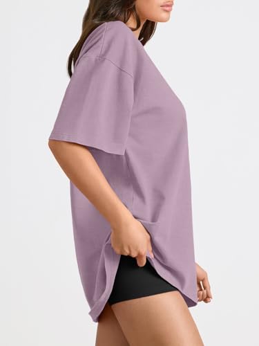 Trendy Queen Womens Oversized Summer T Shirts Plus Size Capsule Wardrobe Tops Short Sleeves Fashion Workout Clothes 2026 DarkPink 2XL