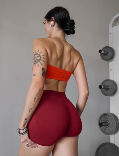 Niipty 3 Pack Workout Gym Shorts Women Scrunch Butt Lifting Seamless High Waist Yoga Booty Shorts for Women - Black+Red+Pink S