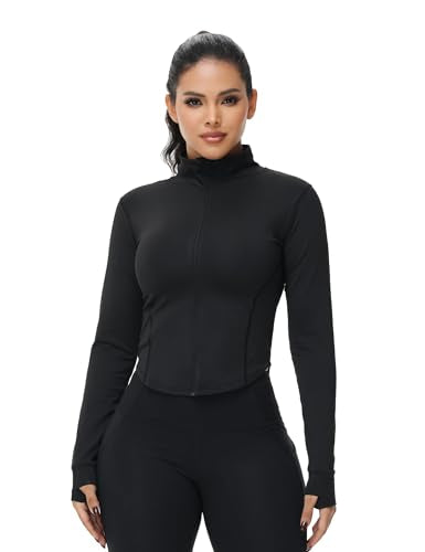 Dalavch 3 Pack Womens Cropped Full Zip up Workout Jacket Slim Fit Running Athletic Gym Yoga Sports Jacket with Thumb Holes 1 Black 1 Pink 1 Blue Medium