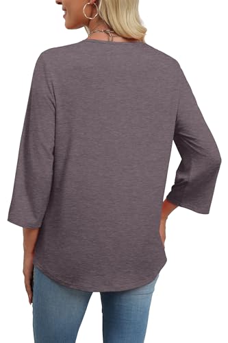 WIHOLL 3/4 Length Sleeve Womens Tops for Women Trendy Plus Size Womens Clothing V Neck T Shirts for Women Blouses Spring Top for Women 2026 Beach Vacation Clothes Lace Cute Tops Purple 2XL