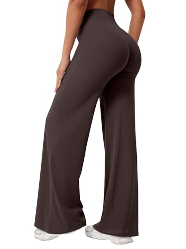 YEOREO Workout Leggings Womens No Front Seam Straight Leggings 31.5" High Waist Buttery Eddiy Gym Yoga Pants Dark Brown S